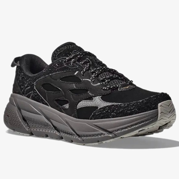 NWT Hoka Clifton Elite Terrain System L Suede Leather Black Grey Unisex Sneakers